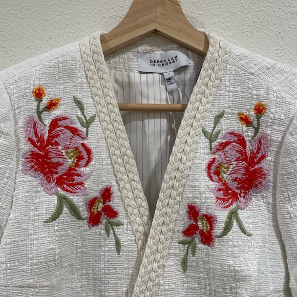 NWT 10 Derek Lam 10 Crosby x Anthropologie Bayle Embroidered Tweed Jacket Cream - Picture 9 of 15
